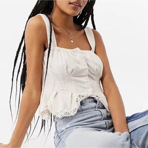 Urban Outfitters Cream Peplum Tank Top with Lace Trim Size M Women